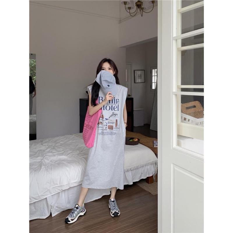 YYFS Kadın Modası Yaz Bahar Kolsuz O-Yaka Bol Bel Günlük Elbiseler