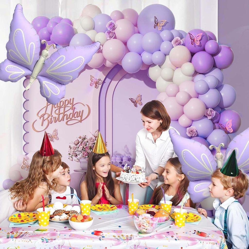 Butterfly Balloon Wreath Set Purple Butterfly Aluminum Film Balloon Macaron Color Series Used for Party and Birthday Dress Up