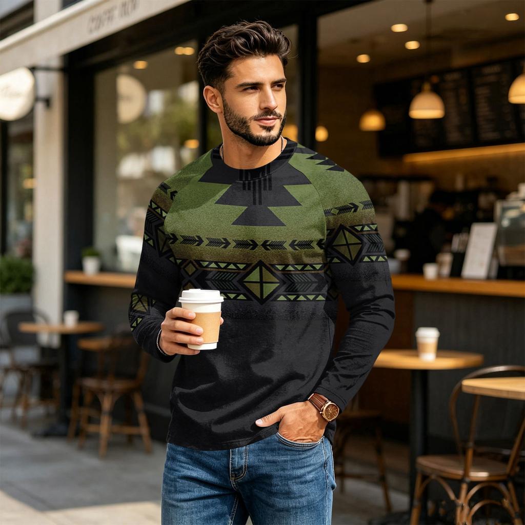 Men's Round Neck Raglan Long Sleeve Casual T-Shirt