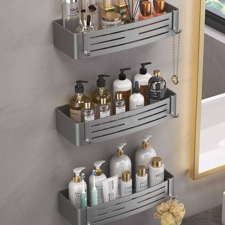 Gun gray space aluminum bathroom rack, no punching, bathroom wall hanging triangular basket, bathroom hanger single-layer heightening