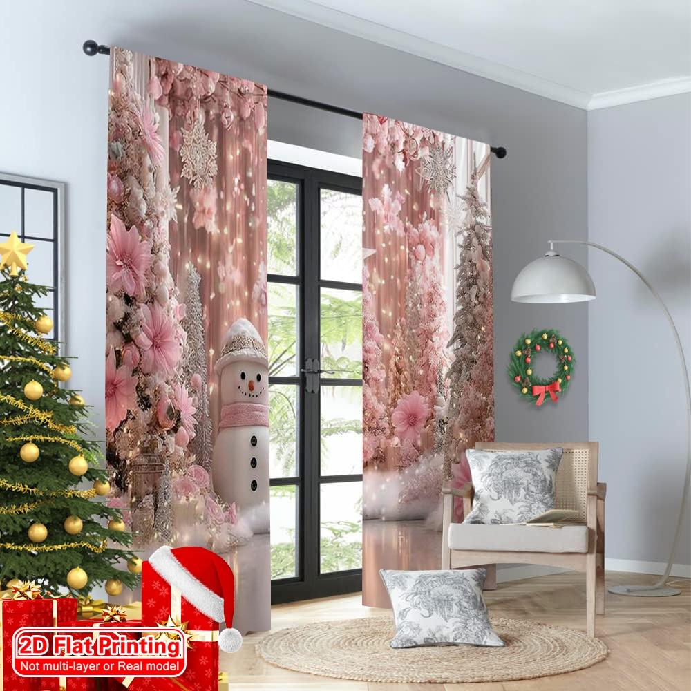 2pcs 2D flat printing Christmas Drapes Starry Night Snowflakes (5) Machine Washable Fabric Without Electricity Spring Party &