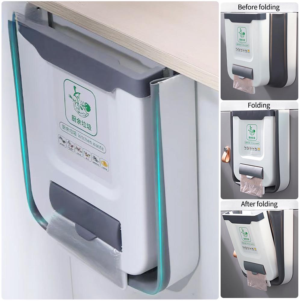 Küche Wandmontierter Klapp-Mülleimer, Haushaltsschrank, hängender Aufbewahrungskorb, kreative Klassifizierung, hängender Mülleimer