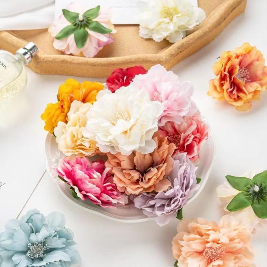 10PCS Artificial Silk Peony Flowers Scrapbook Diy Gifts Bobby Pin Home Party Wedding Bridal Bouquets Wreath Decor Outdoor Garden