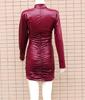 2022 Women's Faux Leather Stand-up Collar Pleated Bodycon Dress - European & American Fashion