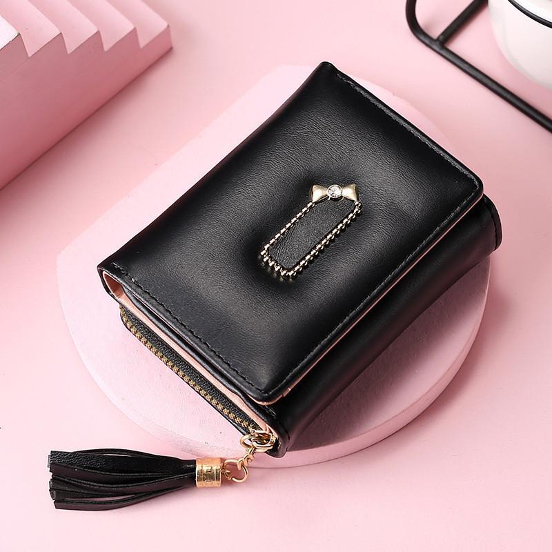 IELGY Women's Wallet PU Leather Short Mini Zipper Cartoon Three-fold Buckle Card Bag