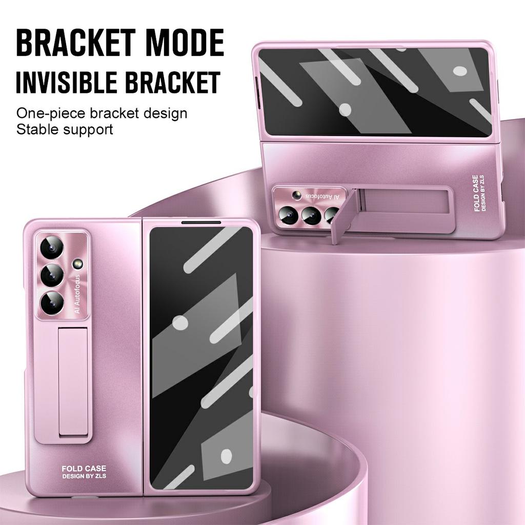 For Samsung Galaxy Z Fold7 5G Case Kickstand Matte PC Phone Cover with Tempered Glass Film