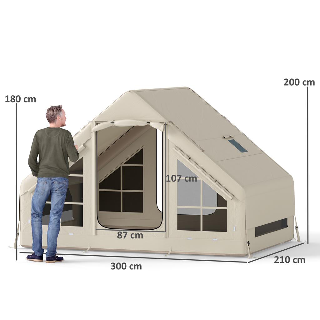 Inflatable Camping Tent with Pump and Stove Jack Hole, Easy Setup 2-4 Person Blow Up Tent, Waterproof Luxury Inflatable Tent with Mesh Windows, Doors