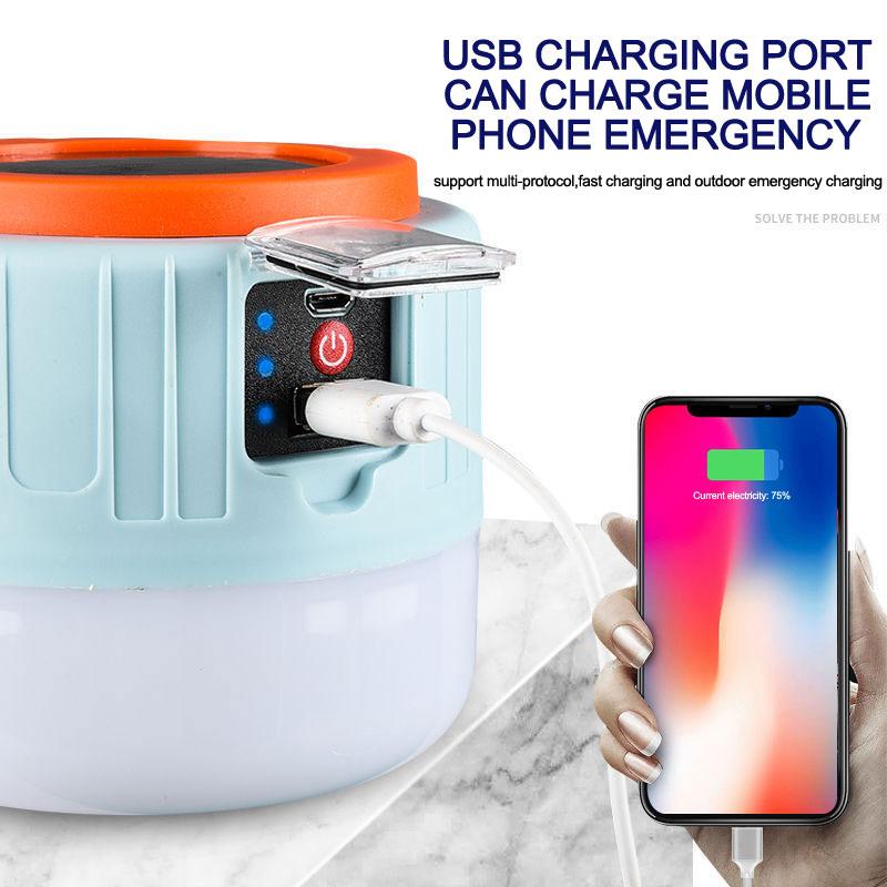 Solar Camping Lamp Rechargeable Bulb Outdoor Tent Lights Portable Emergency Lantern for Hiking Night Market