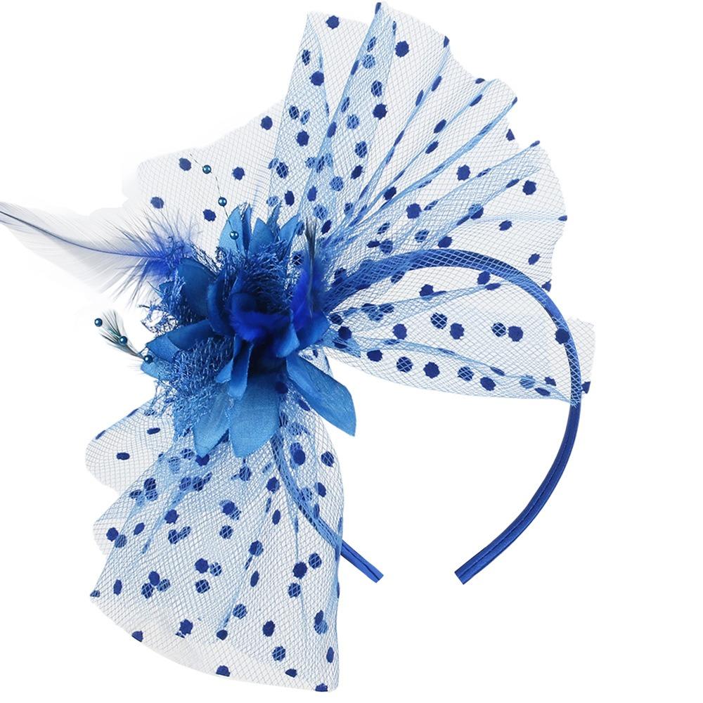 Hair Clip Exquisite Mesh Flower Headband Elegant French Vintage Fascinator Hat Wide Brim Retro 1920s Hair Accessories Wedding синий