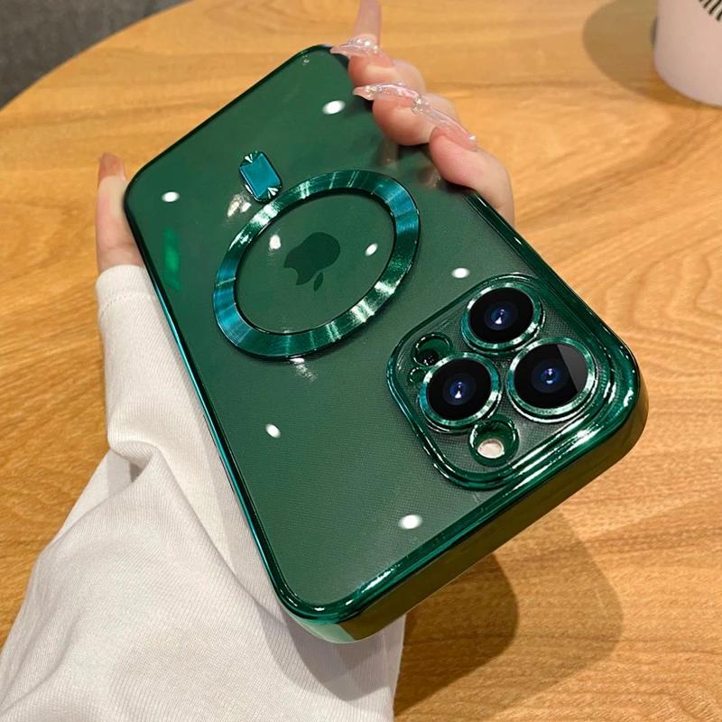 Luxury Wireless Charge Magsafe Phone Case For iPhone 15 14 13 12 11 16 Pro Max Plus Transparent Magnetic Bumper Cover