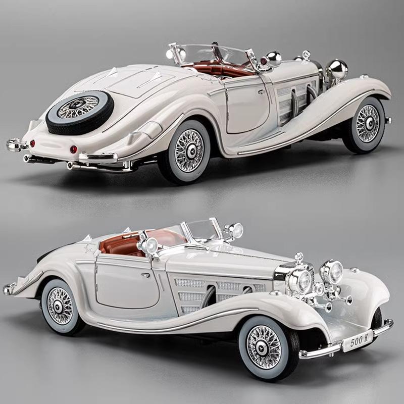 1:24 1936 Benz 500K Legierungs-Automodell Diecast-Metall Klassisches Fahrzeug Automodell Simulation Ton und Licht Sammlung Kinderspielzeug Geschenk