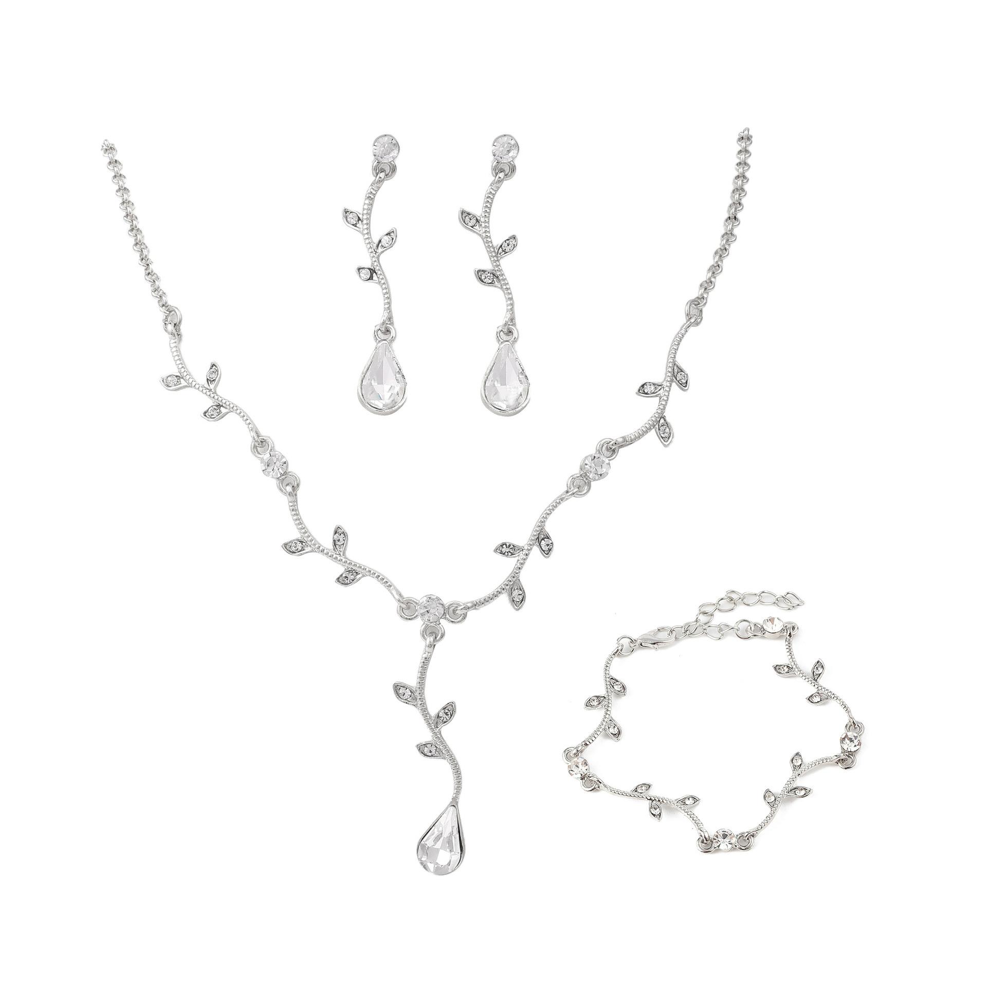 

Necklace Earrings Bracelet Set Leaf Style Personalized Fashion Niche Dress Banquet Party Matching