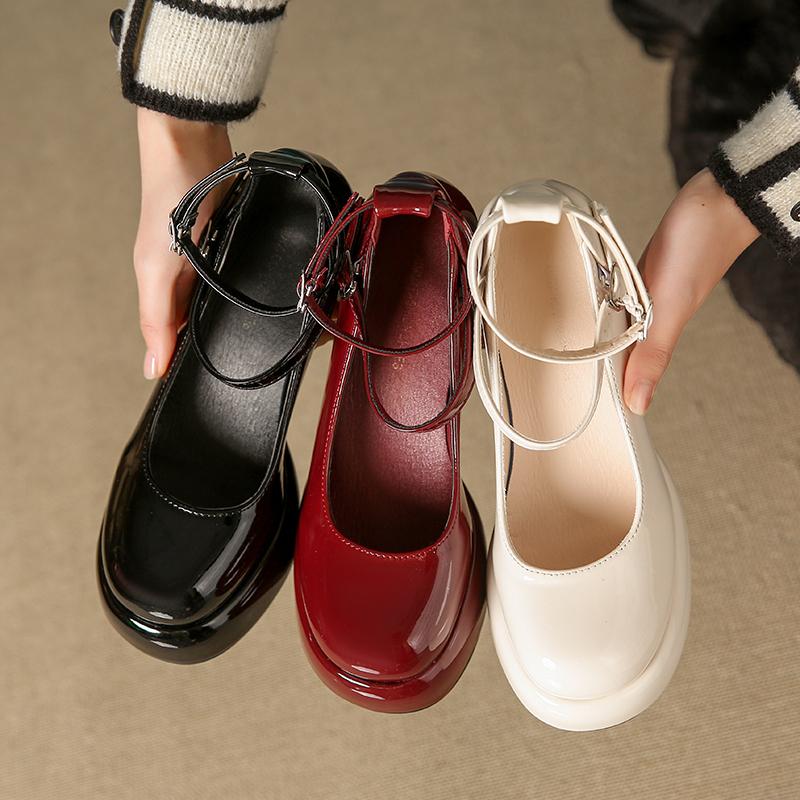 Fashion Fashion Elegant Double Buckle Thick Heel Shoes Platform Round Head Square Heel Women Mary Jane Shoes Ladies Dress Pumps