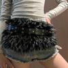 1 Peça Cós de Vaca Peludo para Boate Corrente de Cintura de Pelúcia Cinto Punk de Inverno Y2K Contas de Metal Vintage Peludo Sexy Cintos de Pele Sintética Moda