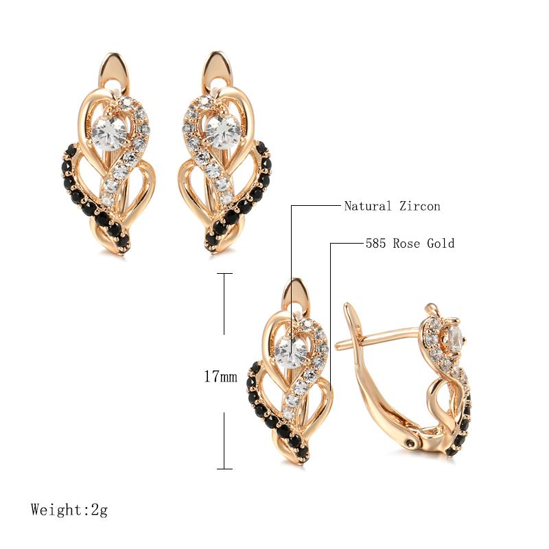 New Luxury Natural Black Zircon Earrings For Women Vintage Bride Wedding Earrings  Rose Gold Color Daily Fine Jewelry