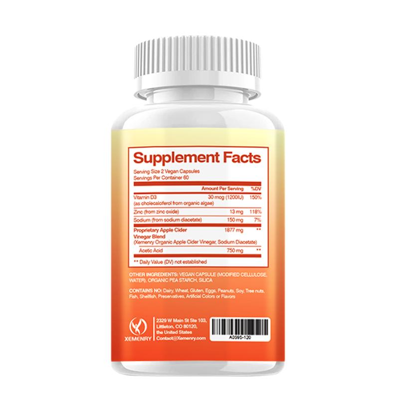 Premium apple cider vinegar capsules, each containing 1877 mg, gentle and easily absorbed, suitable for both men and women.