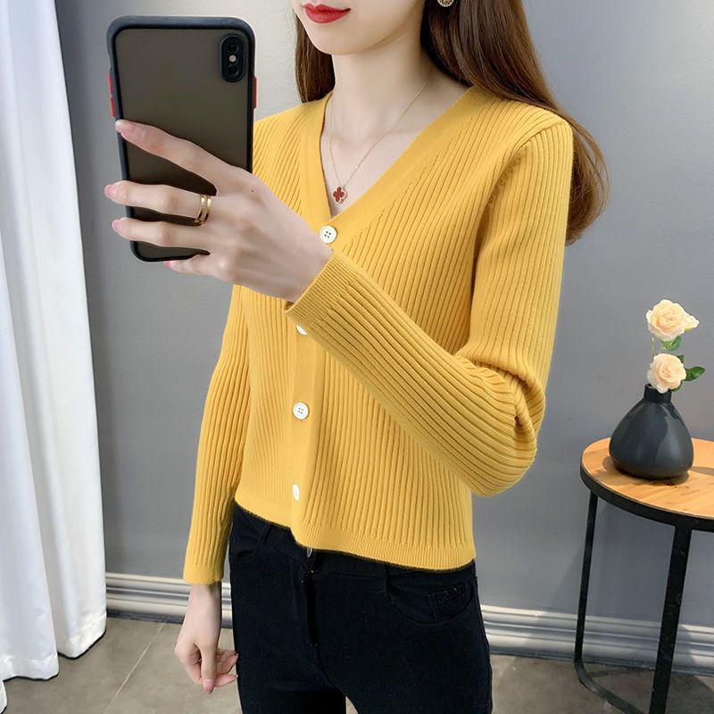 Dámský trendy kardiganový svetr kabát na jaro a podzim - 2025 Ins styl, všestranný pletený krátký top s malou šálou.