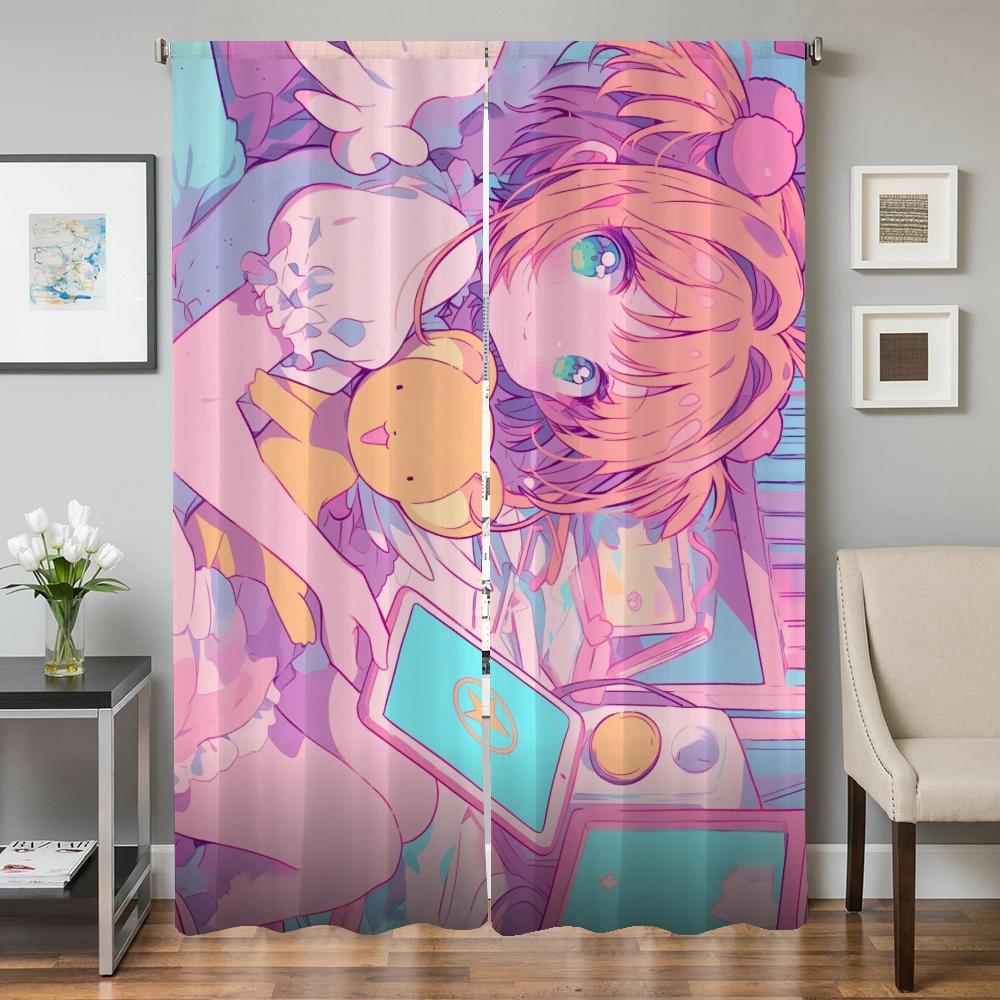 Kitchen Curtains for Living Room 2 Pieces Blackout Curtains Door Curtain C-cardcaptor S-sakura Bedroom Decoration Partition Home
