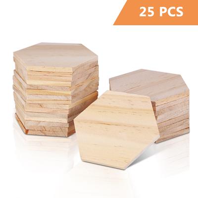 25 Pcs SUPVOX9cm Wooden Slices Hexagonal Blank Name Tags Wooden Pieces Discs Wood Ornaments For Party Wedding Home Decoration