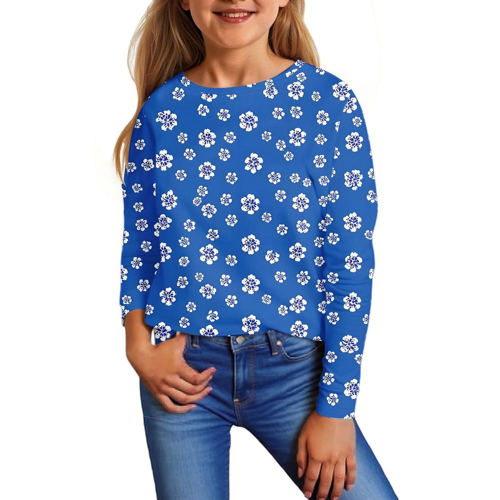 Dziecięce bluzki z długim rękawem, codzienna koszulka z nadrukiem, okrągły dekolt, pulowerowa bluzka