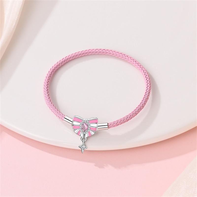 Bracelet 925 Silver Charm Bracelet 17-20CM Shell Blue Leather Rope Bracelet For Women DIY Charm Jewelry Gifts