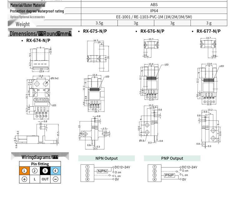 RIKO RX675-N Miniature Slot-Type Photoelectric Sensor, DC 12-24V