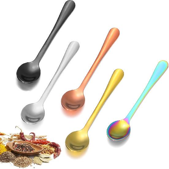 5 Pcs Tiny Spoon Small Stainless Steel Spoons for Salt Seasoning Sugar Desserts Honey, Sauce Serving Spoon, Cute Little Condiment Scoop for Cake