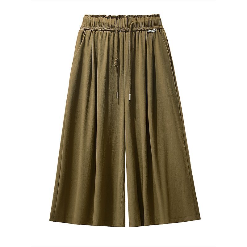 Japanese and Korean Plus Size Women's Clothing Artsy Summer High Waist Shoelace Thin Tencel Casual Cropped Wide Leg Culottes Trendy M-4XL