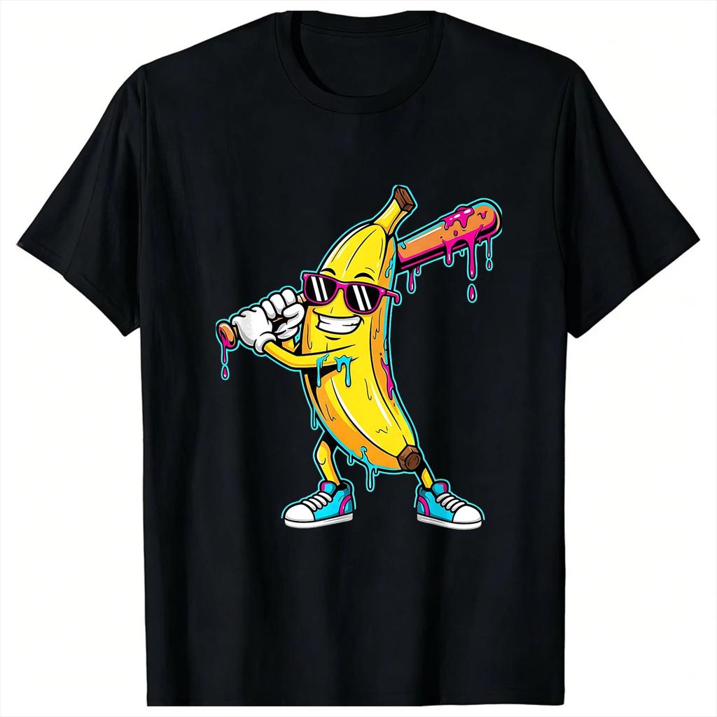 Vintage Banana Funny Baseball TShirt Unisex Crewneck Pure Cotton T Shirts Short Sleeve Tees Printed Tops