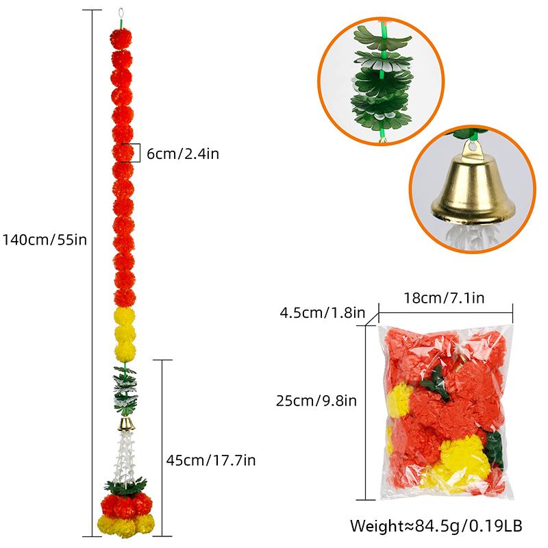 1PC Indian Weddings Halloween Yard Mexican Artificial Marigold Garland With Ball Tassels