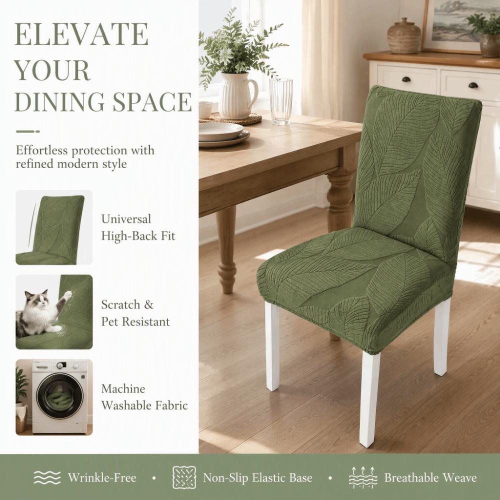 Full Cover Stretch Dining Chair Cover Woven Scratch Proof Jacquard Chair Cover Stain Resistant 3D Leaf Fabric Chair Slipcover