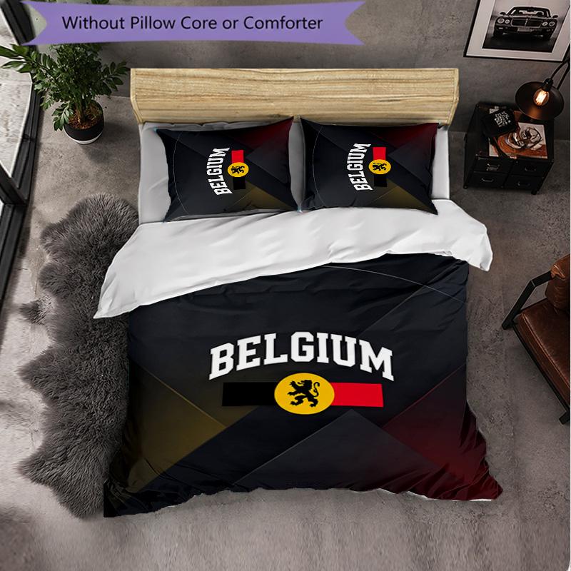 Belgium Football Pattern 3 Pieces Bedding Set Soft Microfiber Duvet Cover with Pillow Cases for Bedroom