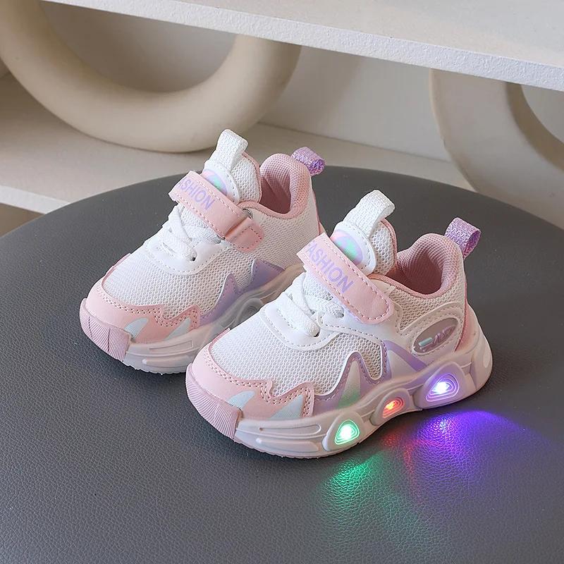 Fashion Girl Shoe 2024Autumn New Light Up Kid Sneakers Breathable Kid Shoes Versatile Boy Tennis Shoes Light Casual Shoes Tenis