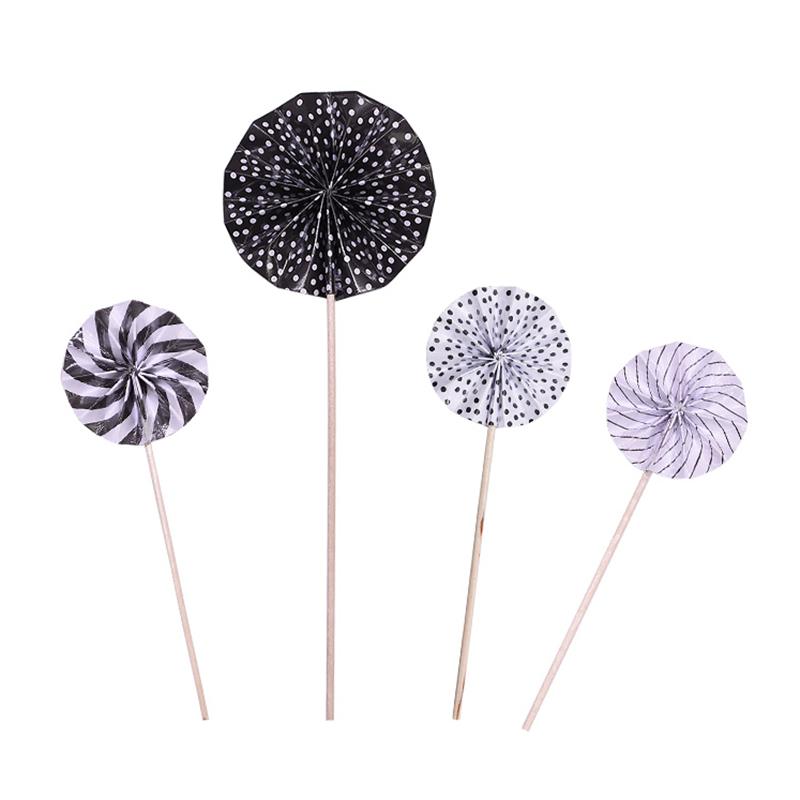 4Pcs/lot Mini Paper Fan Cake Topper Cupcake Toppers Kids Birthday Party Baby Shower Cake Decoration Flags Wedding Favor Supplies