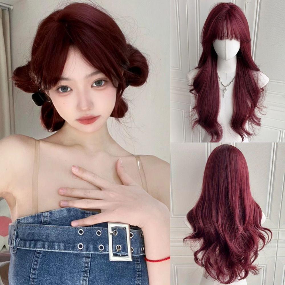 Sztuczne Peruki Harajuku z Grzywką Halloween Cosplay Lolita Peruki Długie Kręcone Falowane Włosy Kobiety
