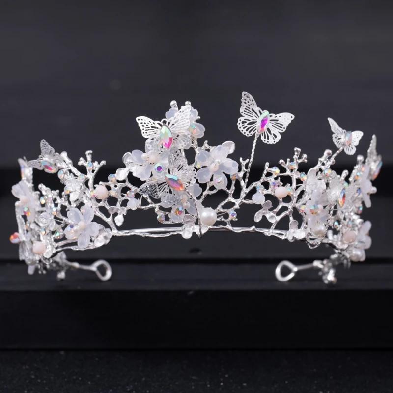 Barock Perle Strass Krone Blume Schmetterling Prinzessin Diadem Stirnband Haarschmuck Damen Braut Hochzeit Haarschmuck Schmuck