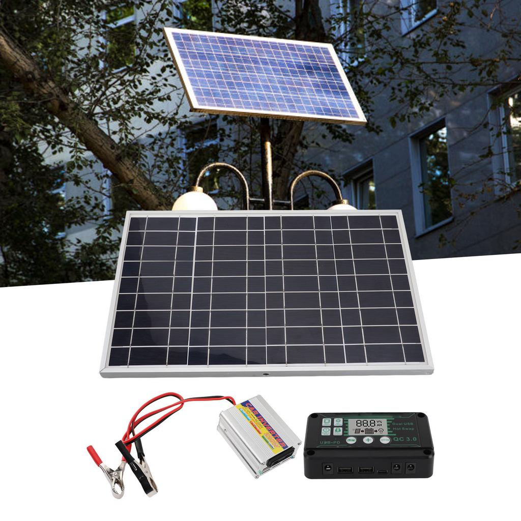 30W Solar Panel Kit with 220W Inverter and MPPT QC3.0 Controller, Portable Solar for RV Camping Boat Car 12V Battery