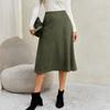 Women's Patchwork A-Line Midi Skirt with High Waist Elastic Waistband and Zipper
