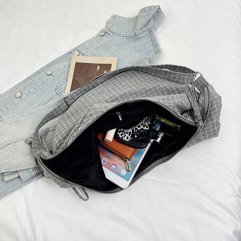 Women's 2025 Korean Style Plaid Canvas Bag - Large Capacity Shoulder & Crossbody Dumpling Bag
