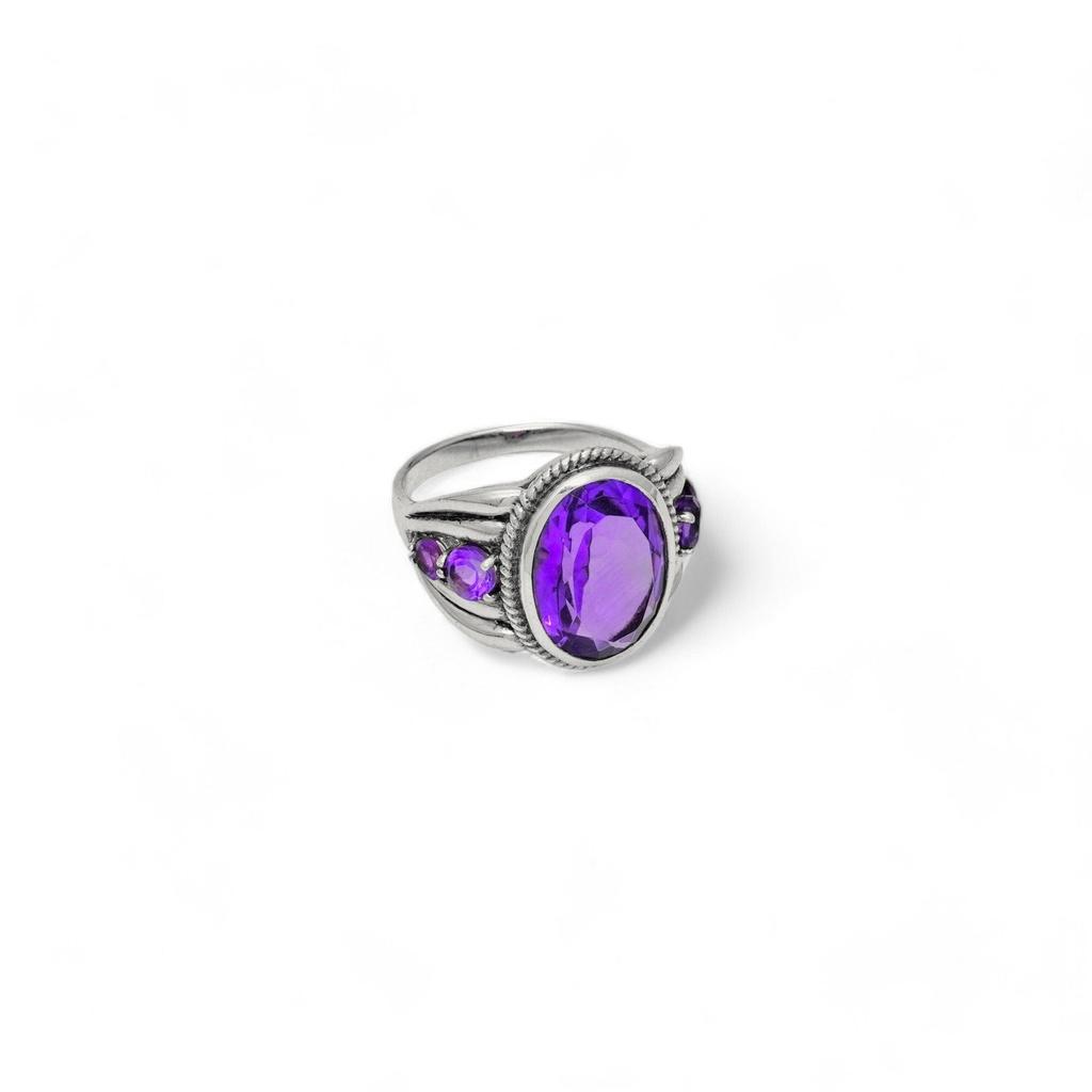 Natural Amethyst Ring, 925 Sterling Silver, Purple Gemstone