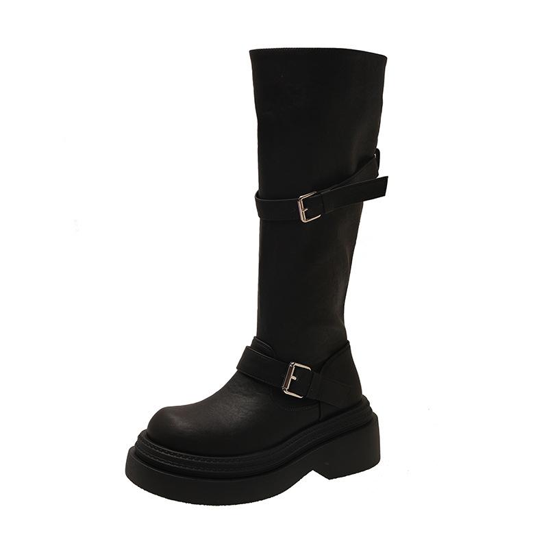 Thick Heel Thick Sole Thin Elastic Boots Boots Women's 2025 New Autumn and Winter Brown Small Tall Knight Boots