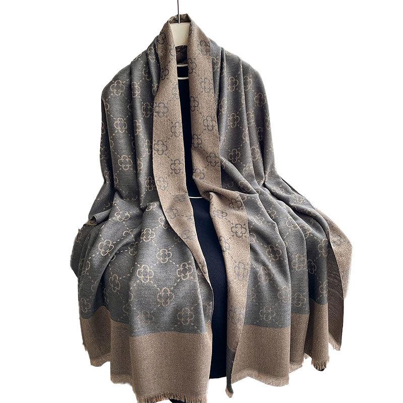 Spring And Summer Shawl With Four-Leaf Flower Imitation Cashmere Scarf High-End Fashion Long Scarf Shawl Versatile Scarf
