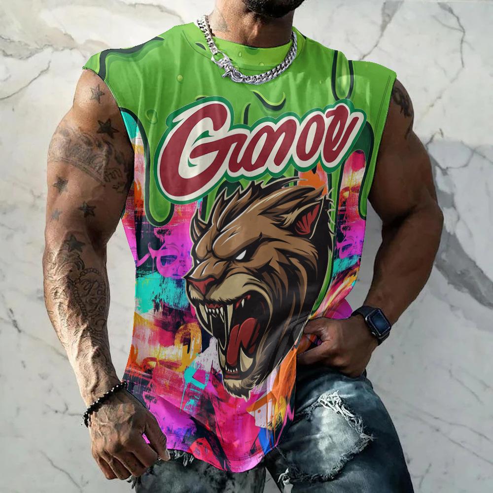 

Spring Summer Sleeveless Vest for Men 3D Digital Printed Creative Pattern Slim Fit Vest for Sports Shirt 6XL