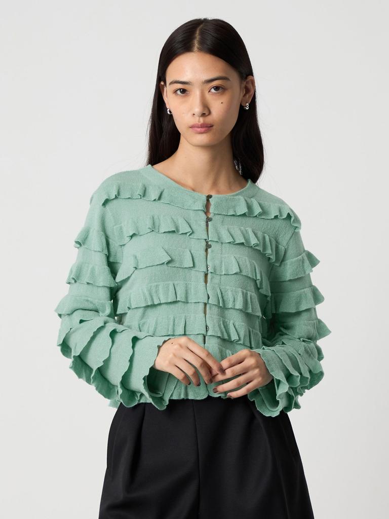 [United Arrows Green Label Relaxing] EMMEL REFINES>EM Tiered Mini Frill 2-Way Cardigan 66281000001 0300 OFF WHITE(03) FREE