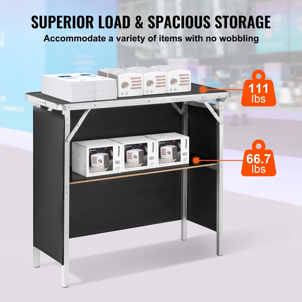 VEVOR Portable Tradeshow Podium Table, 97,5 × 38,5 × 87 cm, Display Exhibition Counter Stand Booth Fair with Wall