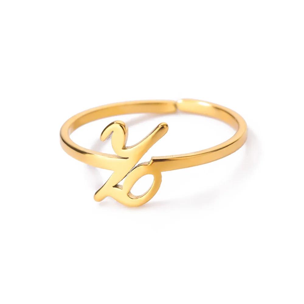 Stainless Steel Initial Letter Pendant Rings For Women Gold Color Trend A-Z Letter Finger Ring Aesthetic Wedding Jewelry Bijoux