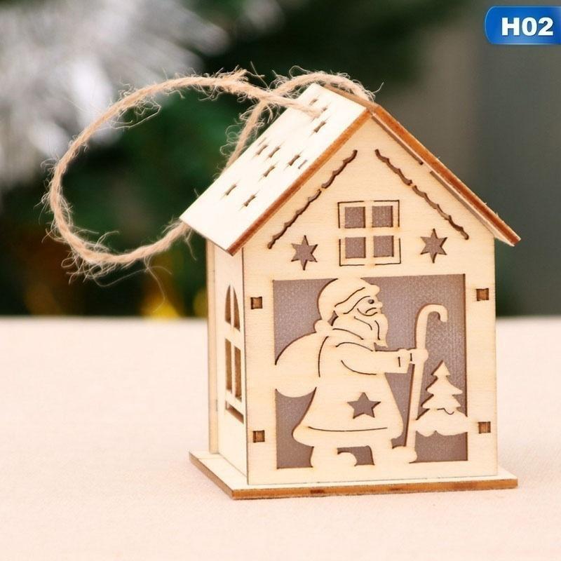 New Christmas Led Light Wood House Cute Christmas Tree Hanging Ornaments Holiday Decoration
