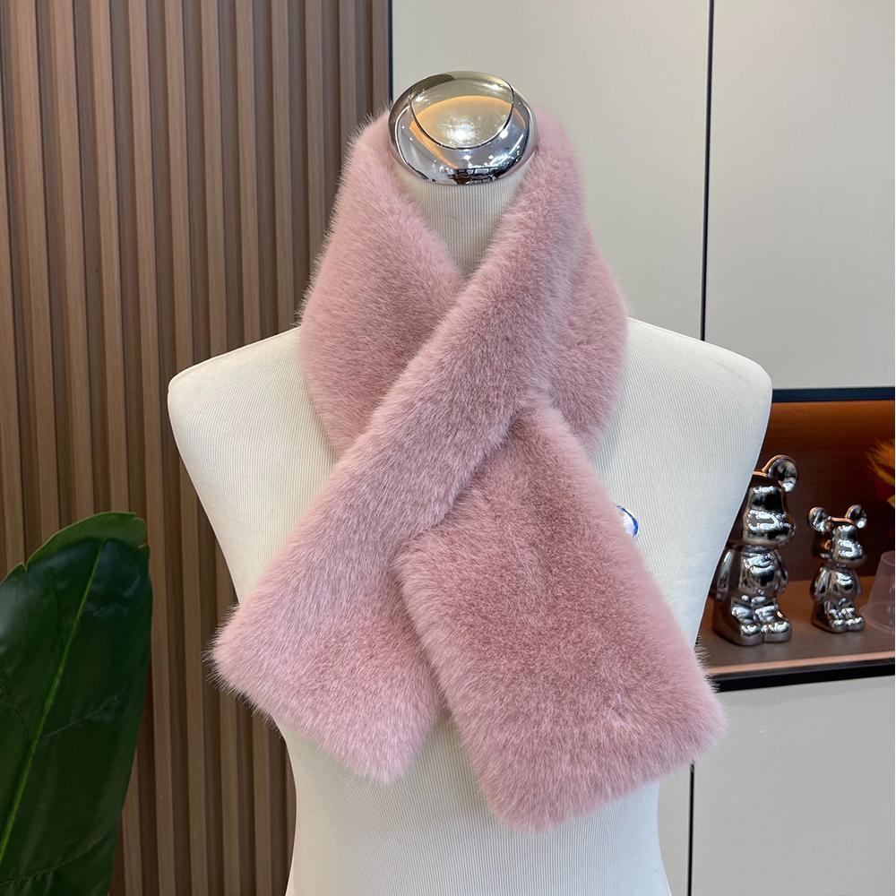 Pearl Faux Rabbit Fur Scarf Women Cute Neck Warmer Winter Warm Soft Furry Scarves Outdoor Windproof Cross Scarf Collar New