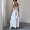 Ladies Summer Vacation Elegant Backless Lace Splicing Suspender Waist Long Dress