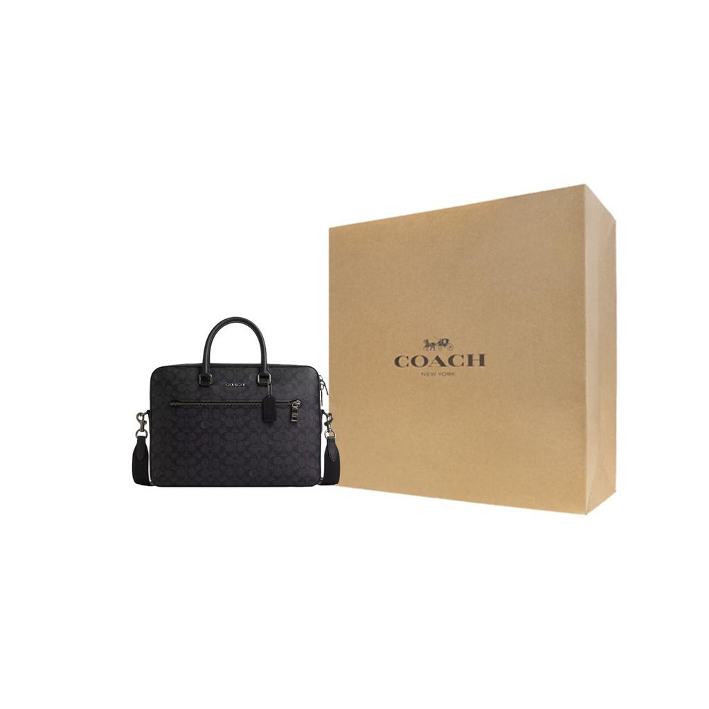 Coach Ethan 38 Logo Print Detachable Shoulder Strap Zipper Closure Coated Canvas Shoulder Crossbody Tote Bag Large Men Bags Black CV917-QBMI5